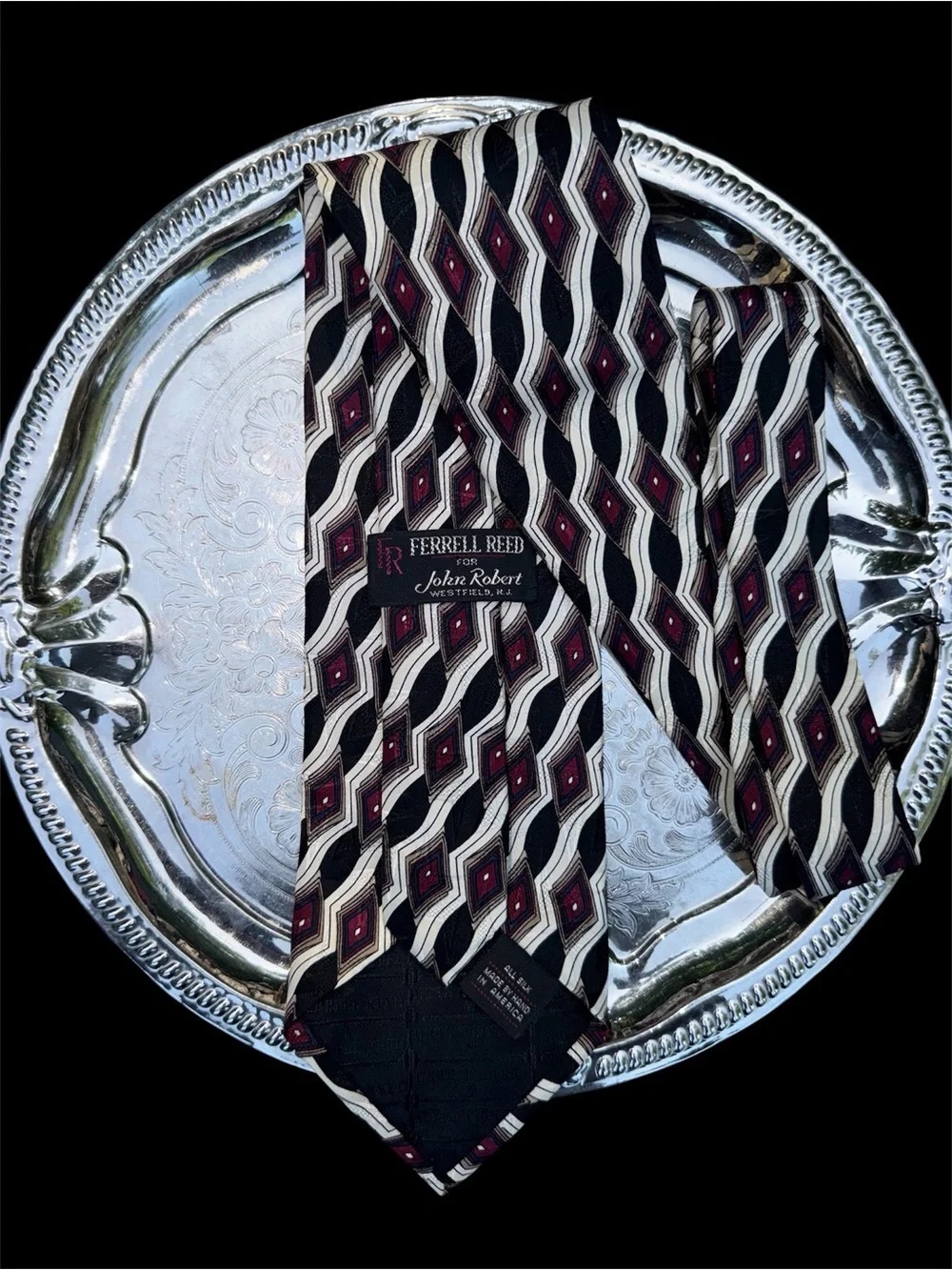 Vintage Ferrell Reed For John Robert Raised Pattern Geometric Silk Tie
